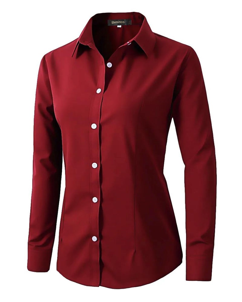 Beninos Women's Formal Work Wear Simple Shirt (225 Burgundy, L) - Image 1